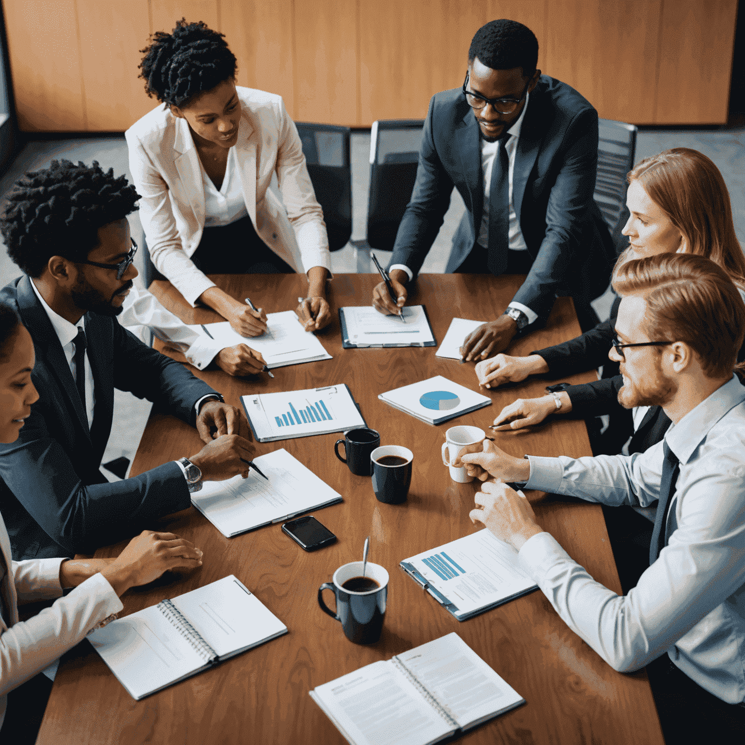 A diverse team of professionals collaborating at a conference table