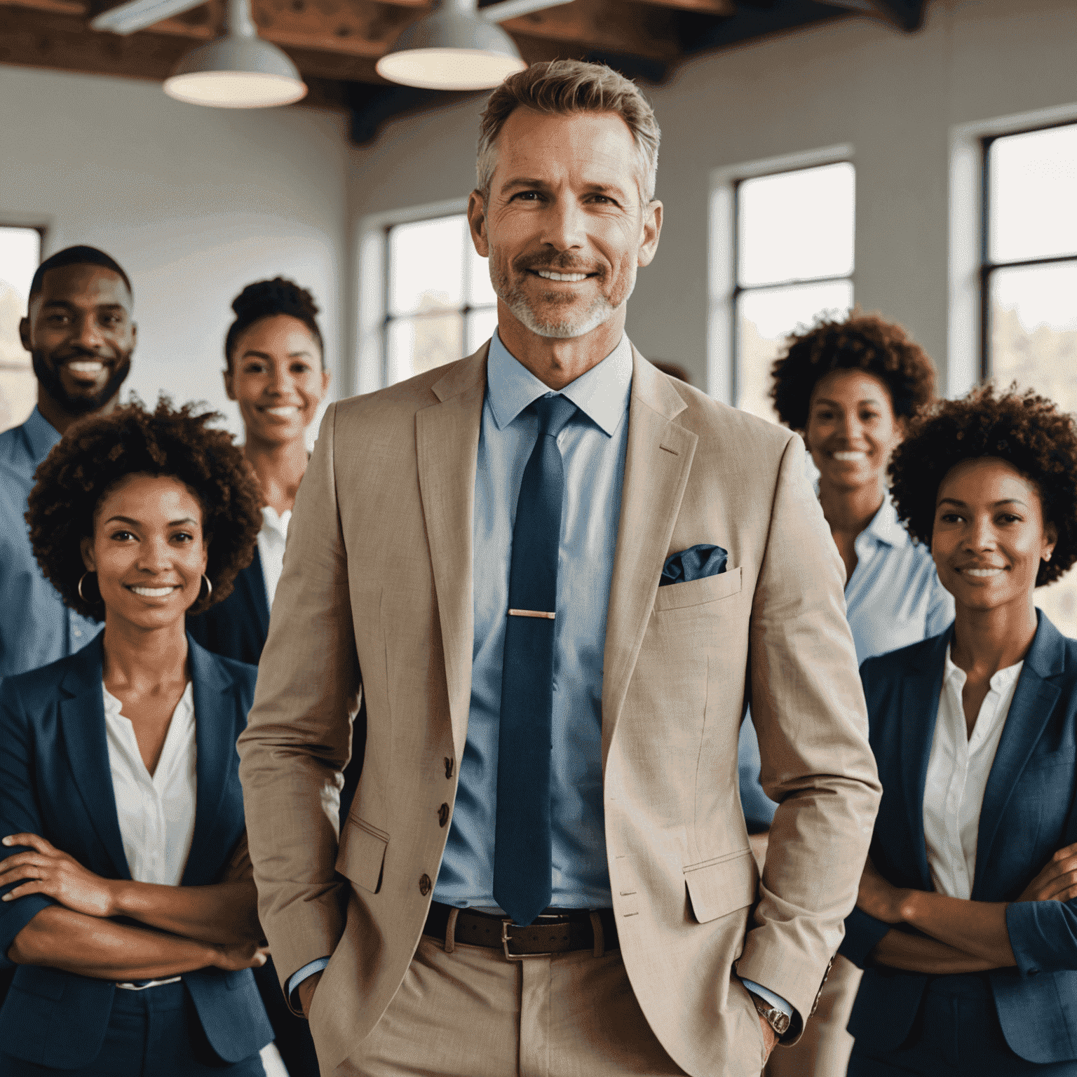 A confident leader standing in front of their team, embodying the values and behaviors they expect from others